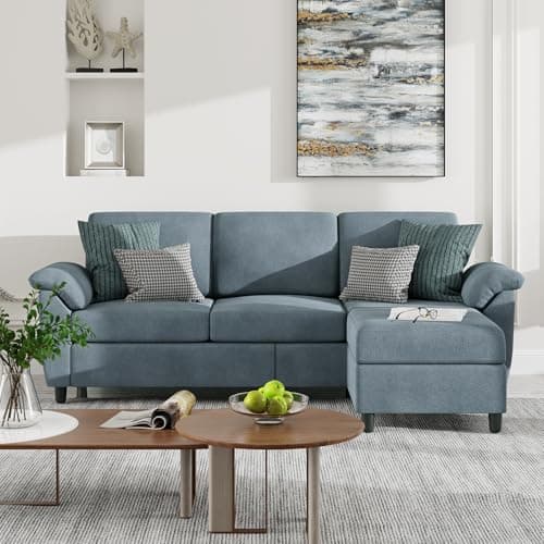 Vongrasig 79" L Shaped Gray Sectional Sofa with Removable Pillows Linen Fabric