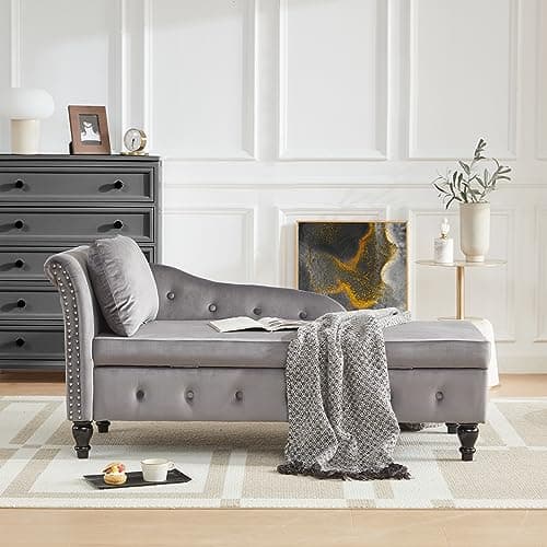 Beige Button-Tufted Armless Chaise Lounge with Solid Wood Legs & Pillow for Living Room