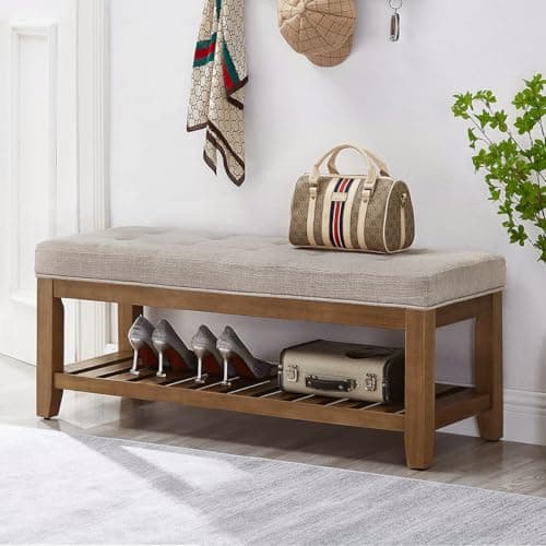 24KF Large Rectangular Upholstered Linen Tufted Ottoman Benchmark