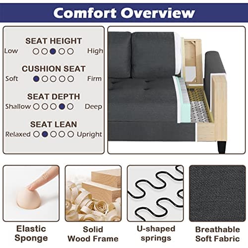 72" 3 Seater Gray Couch with USB Ports for Small Spaces