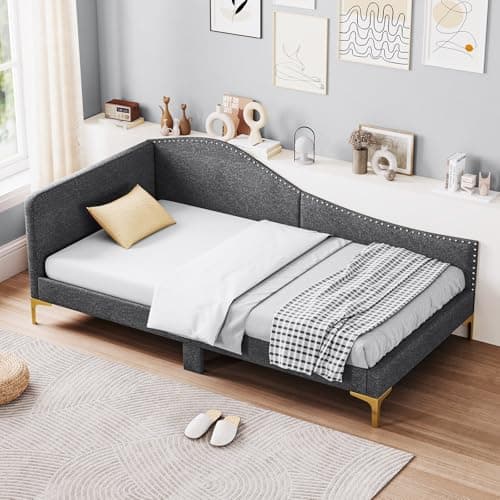Giantex Beige Twin Size Rivet-Tufted Daybed & L-Shaped Sofa Bed