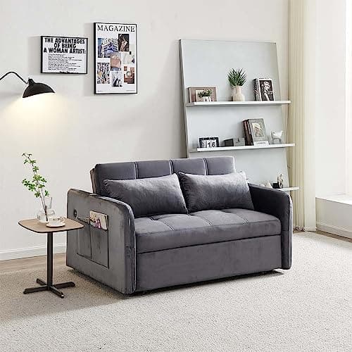 Modern Velvet Sleeper Sofa with USB and Adjustable Backrest