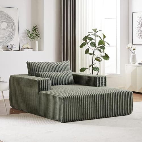 Oversized Grey Plush Corduroy Chaise Lounge Chair with Wide Armrests