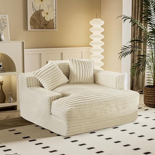 Beige Oversized Chaise Lounge Chair - Large Floor Recliner for Living Room and Bedroom