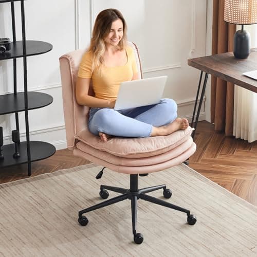 VINGLI Yellow Criss Cross Office Chair, 18" High, Swivel, Padded Seat