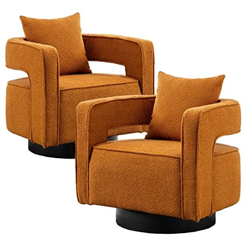 ODUWA Modern Round Boucle Swivel Chair Set of 2, Black Base, Living Room Nursery Comfortable