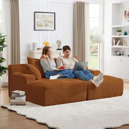 Oversized Chaise Lounge Chair Army Green for Living Room with 3 Pillows and Comfy Fluffy Couch, Modern Deep Seat Sofa No Assembly Needed, 50"W Upholstered Corduroy Couch Single Sleeper