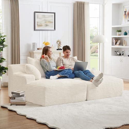 Oversized Chaise Lounge Chair Army Green for Living Room with 3 Pillows and Comfy Fluffy Couch, Modern Deep Seat Sofa No Assembly Needed, 50"W Upholstered Corduroy Couch Single Sleeper