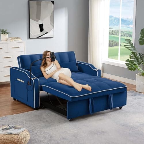 Convertible Sleeper Sofa Bed with USB Port - Blue color