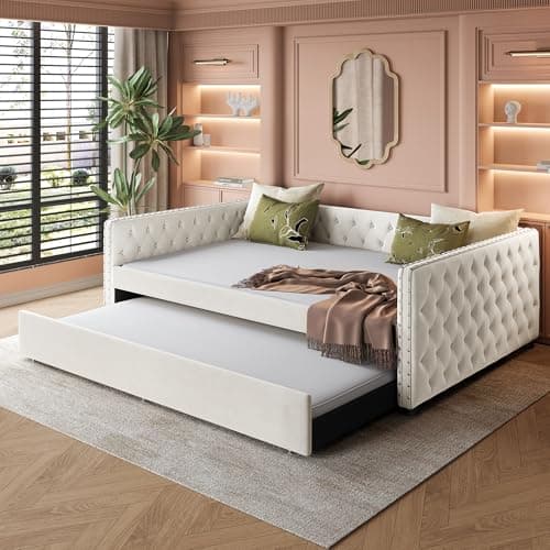 Twin Size Nailhead Trim Button Tufted Daybed with Storage Drawers, Grey