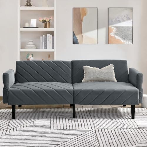 Oversized Velvet Futon Sofa Bed, 78 Convertible 3 Seat Sleeper - Black