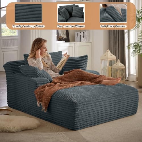 Dark Grey 49.2" Oversized Chaise Lounge Chair with Pillows