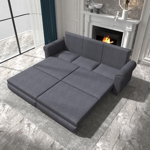Light Brown 93.7" 3-in-1 Recliner Sleeper Sofa Bed, Faux Leather Office Living Room