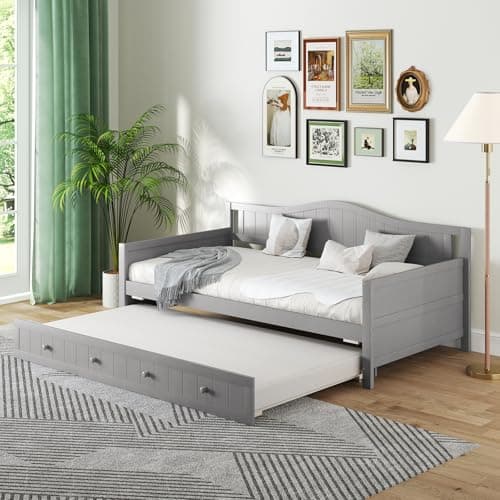 Giantex White Twin Daybed with Trundle & Slats Support
