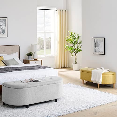 Set of 2 Storage Ottoman with Tufted Upholstery- Gray and Yellow