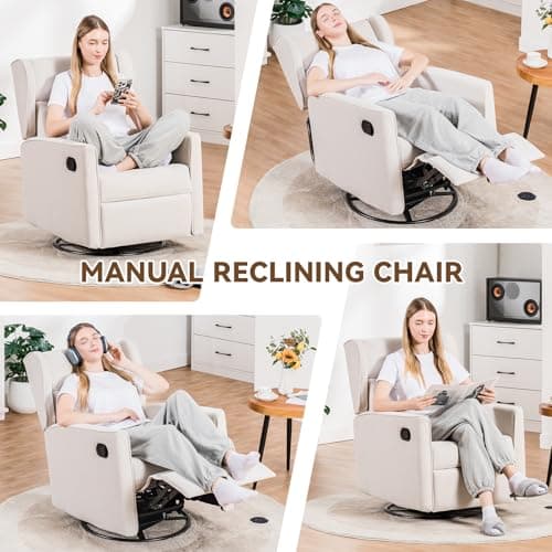 COMHOMA Cream White Swivel Reclining Rocker Chair for Living Room