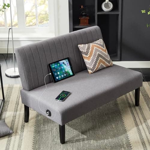 STHOUYN Mini Velvet Armless Loveseat with USB Port for Small Spaces