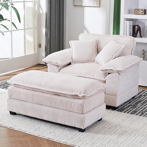 56.3" Oversized Corduroy Chaise Lounge with Ottoman, Plush Seat for Living Room