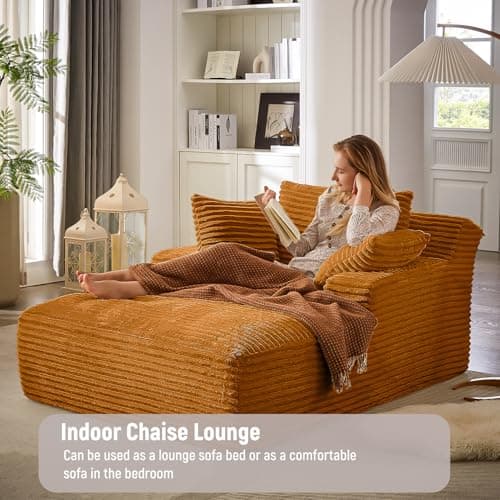 Comfy Oversized Chaise Lounge Chair for Indoor Use (Orange)