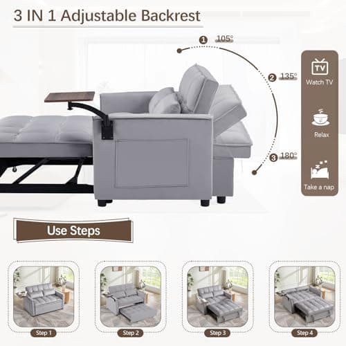 3 in 1 Velvet Sleeper Sofa Bed for Living Room, Apartment, Office, Small Space