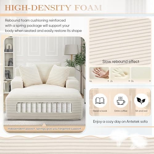 Beige Modern 50-inch Upholstered Chaise Lounge Sofa Bed with Throw Pillows and Armrests