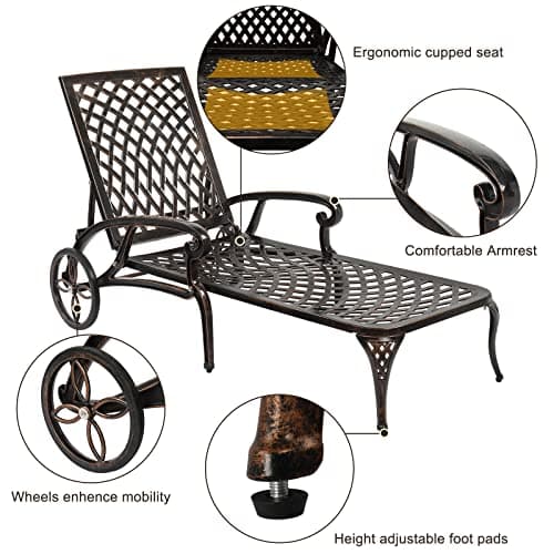 VINGLI Bronze Cast Aluminum Outdoor Chaise Lounge Chair with Cushion
