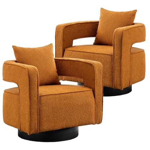 Black 360 Degree Swivel Teddy Accent Chair with Pillow