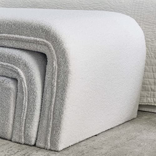 Upholstered Ottoman Bench Set with 2 Small Stools and Footrests