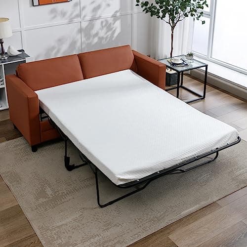 Convertible Queen Size Sleeper Sofa with Anti-Scratch Leather - Cognac