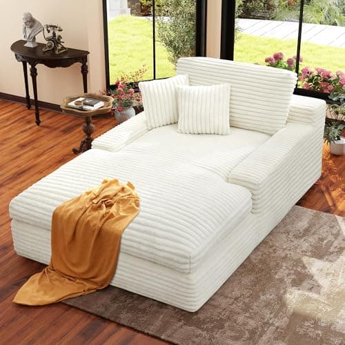 Ihanherry Beige 71.3" Oversized Chaise Lounge Sleeper Sofa