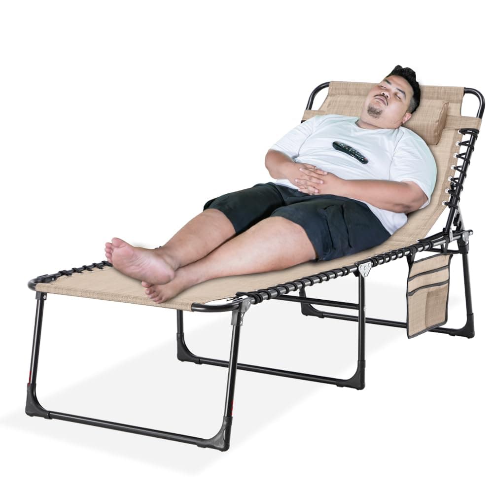 EZCHEER 16-inch Extra High Outdoor Recliner, Beige, 300lbs Capacity