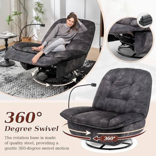 Black Swivel Recliner Rocker Chair with Footrest for Nursery, Living Room, Bedroom, and Office