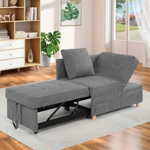 SEJOV 3-Seat Pull Out Couch Bed, 4-in-1 Convertible Sleeper Sofa, Dark Grey