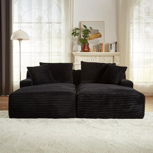 8 Foot Oversized Boneless Chaise Lounge Sofa, Modern Compressed Corduroy Living Room Couch