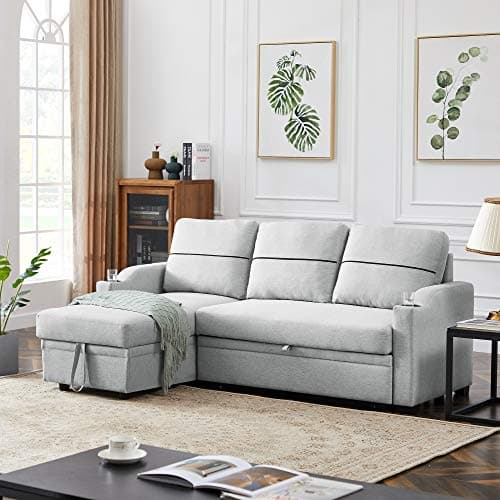 Eafurn 4-in-1 L-Shaped Sectional with Pullout Bed and USB Ports