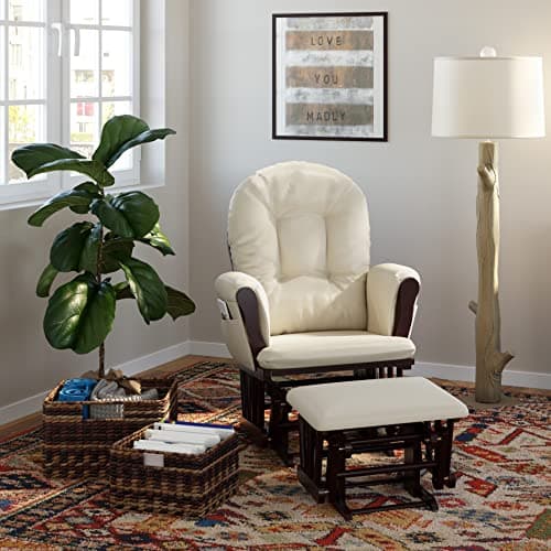 Storkcraft Espresso Beige Premium Hoop Glider with StoragePocket