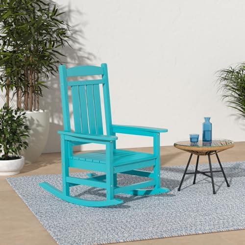 KINGYES Aruba Blue HDPE Outdoor Patio Rocking Chair, 330lbs Support