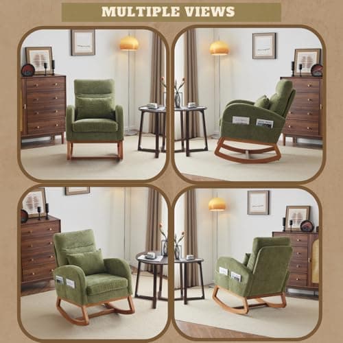 VINGLI Thick Headrest Mid-Century Modern Nursing Rocking Chair