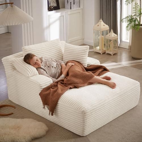 ODUWA Oversized Double Chaise Lounges, Plush Corduroy, Camel