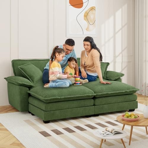 Comfy Grey Corduroy Chaise Lounge Chair with Ottoman