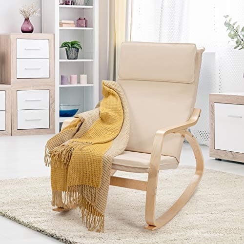 Giantex Beige Rocking Chair with Removable Cushion, Modern Armchair