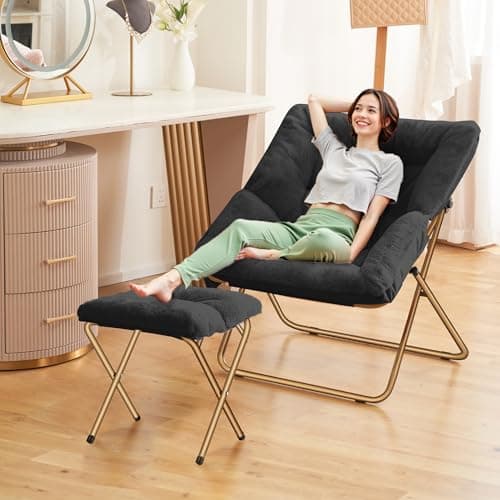 Black X-Large Soft Faux Fur Lounge Chair for Living & Bedroom