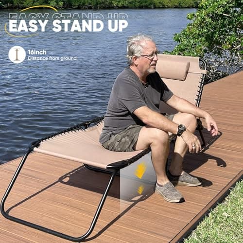 EZCHEER Beige Extra Wide Portable Sunbathing Lounge Chair with Storage Bag