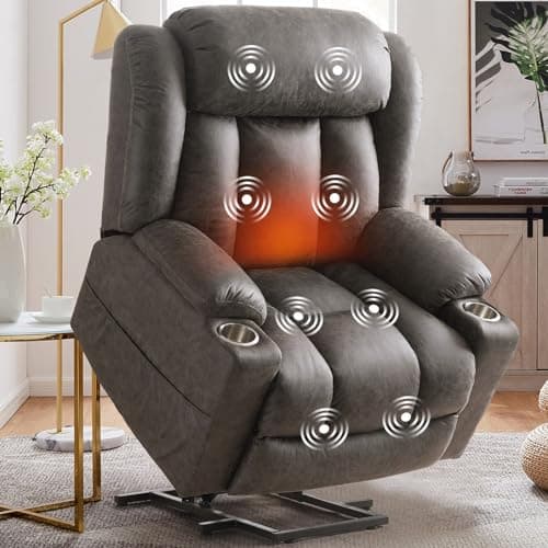 Dual Motor Power Lift Recliner Chair for Elderly with Heat and Massage, Large Infinite Position Electric Chairs for Seniors, Light Brown