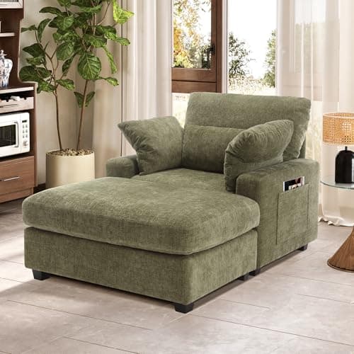 Oversized Indoor Chaise Lounge Chair with Ottoman - 57.5 Corduroy Sofa for Bedroom, Living Room, Office (Beige)