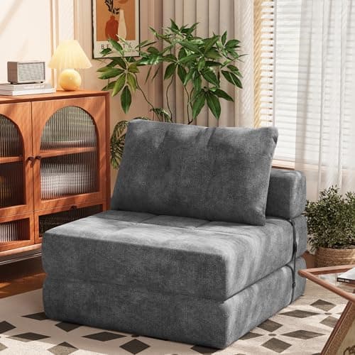 Homall Gray Chenille Folding Sofa Bed with Headrest