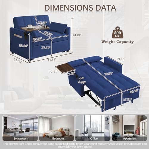 3 in 1 Sleeper Sofa Bed with Reclining Backrest & Table