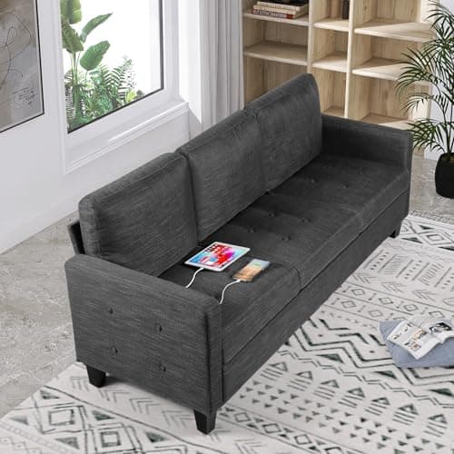 72" 3 Seater Gray Couch with USB Ports for Small Spaces