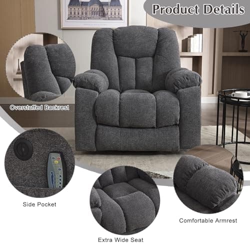 CANMOV Smoke Gray Power Lift Recliner with Massage, Heat, and Safety Mechanism