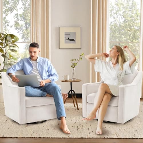 COLAMY Beige 360° Swivel Accent Chair with Track Arms
